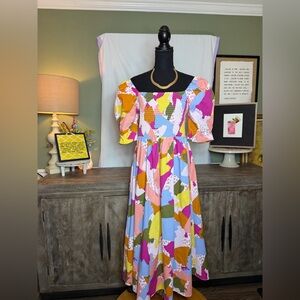 Eloquii Women's Abstract Colorful Midi Dress